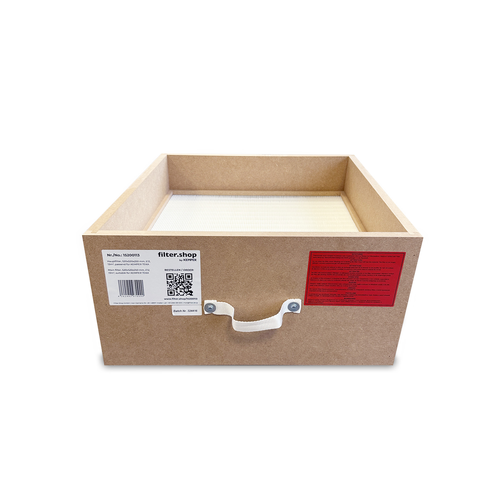 Filtre principal - 520x520x250 mm - E12 - 13 m² - pour KEMPER SmartMaster TEKA filtoo